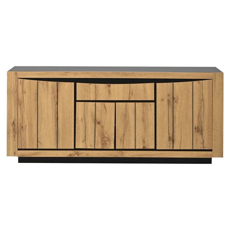 Buffet effet bois et noir 4 portes 1 tiroir 140x38,5x52cm ELEMENTLA