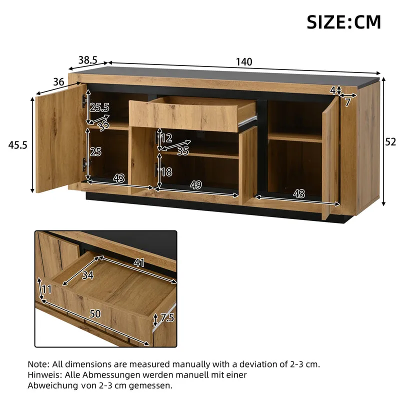 Buffet effet bois et noir 4 portes 1 tiroir 140x38,5x52cm ELEMENTLA