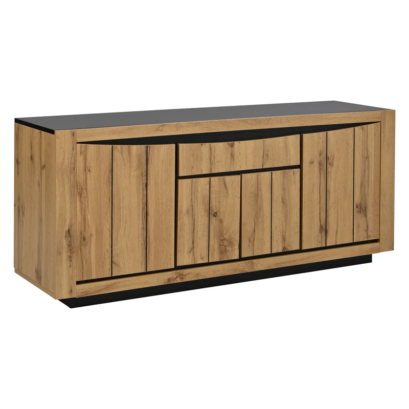 Buffet effet bois et noir 4 portes 1 tiroir 140x38,5x52cm ELEMENTLA