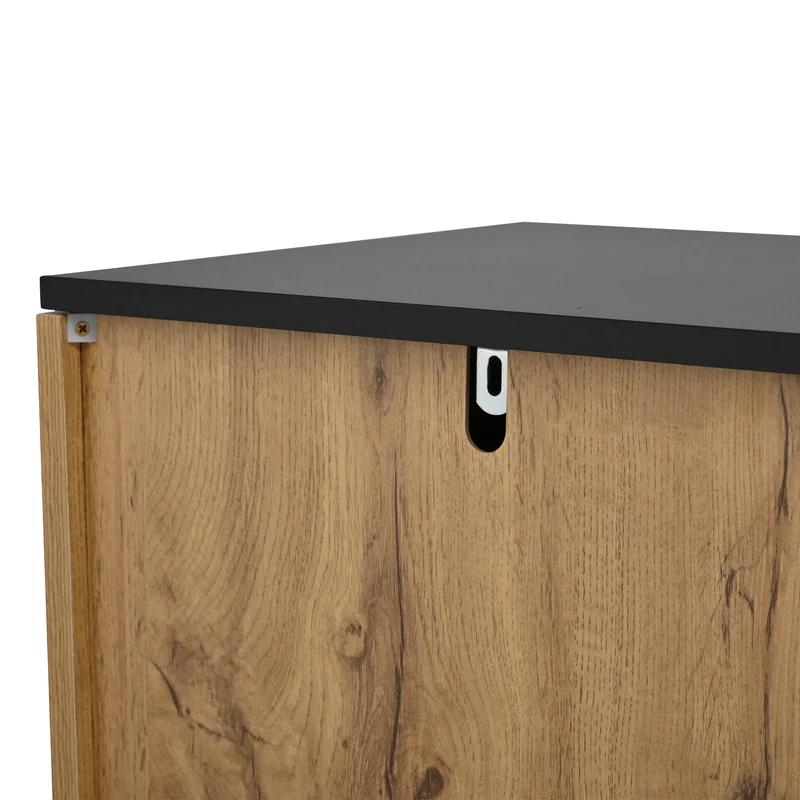 Buffet effet bois et noir 4 portes 1 tiroir 140x38,5x52cm ELEMENTLA