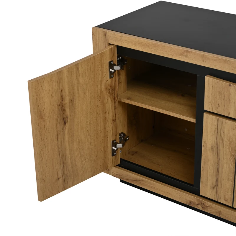 Buffet effet bois et noir 4 portes 1 tiroir 140x38,5x52cm ELEMENTLA