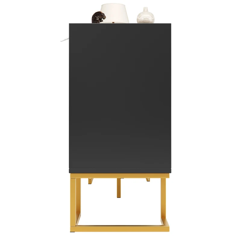 Buffet chic noir 4 portes avec motifs géométriques et détails dorés 140x40x80cm AURORALON