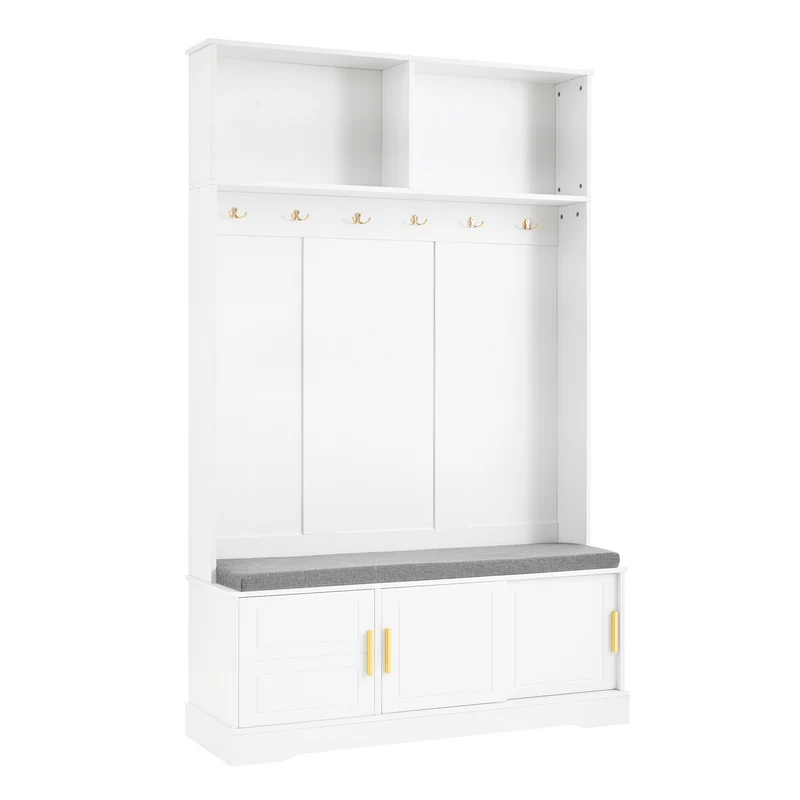 Cinematographical Vestiaire d’entrée blanc 120x40x191 cm en MDF, porte-manteaux avec banc à chaussures