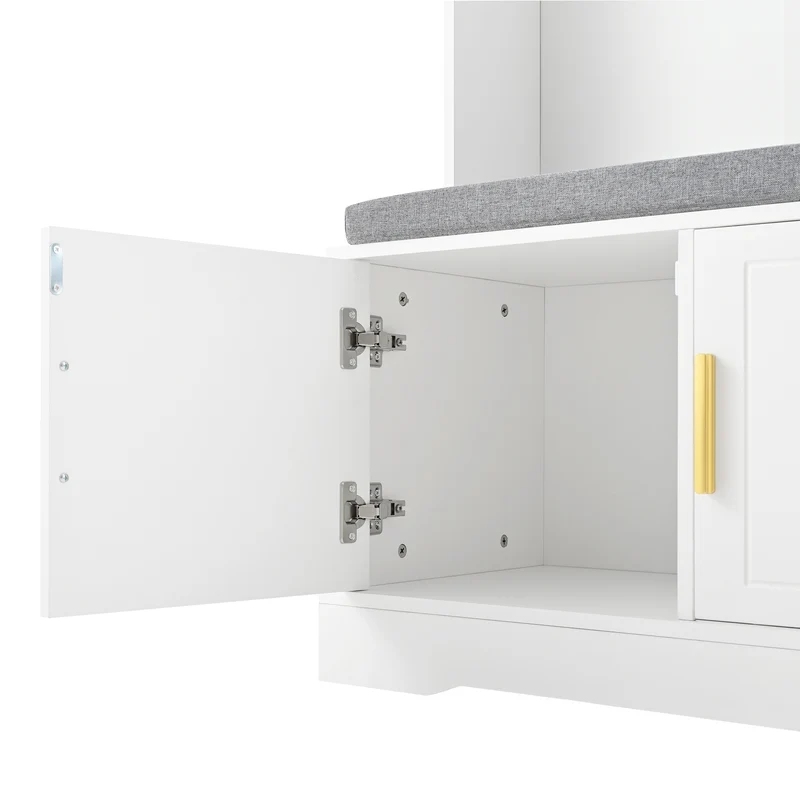 Cinematographical Vestiaire d’entrée blanc 120x40x191 cm en MDF, porte-manteaux avec banc à chaussures