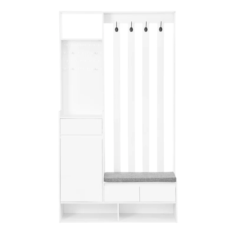 Airify Vestiaire d’entrée blanc MDF 100x35x180 cm avec banc rembourré et panneau perforé