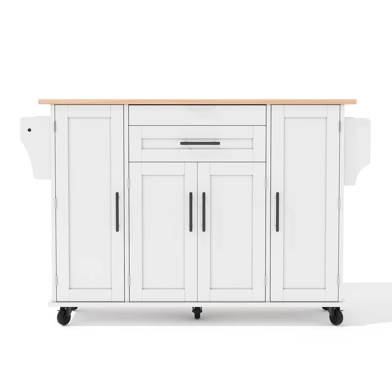 Procotols Îlot de Cuisine Roulant 136x70x92 cm MDF Blanc Naturel avec Plateau Extensible