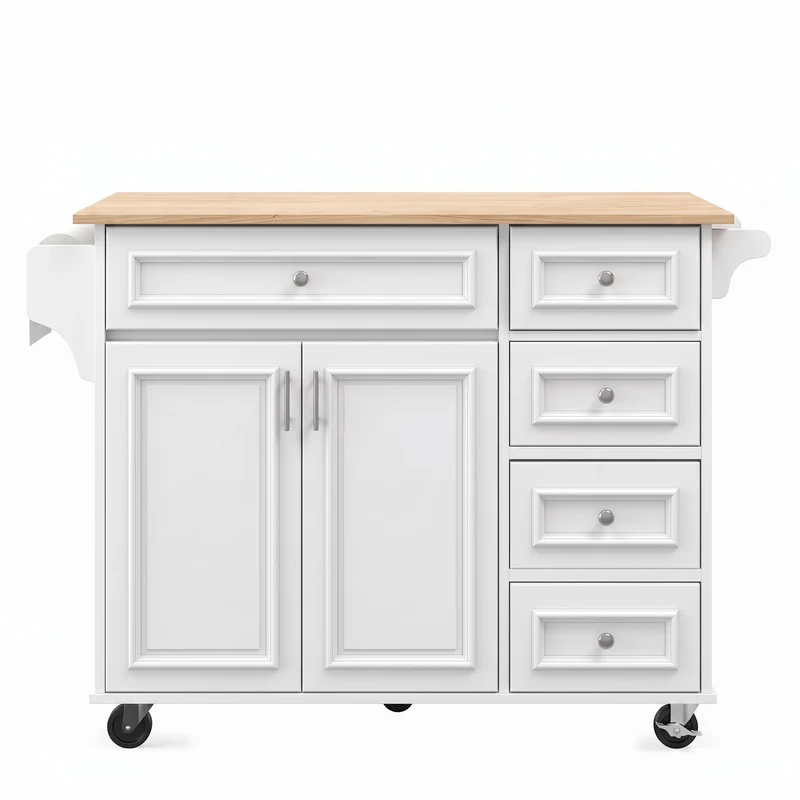 Nonjudicative Îlot de Cuisine Pliant Blanc MDF 110 x 45-75 cm avec Rangement et Plateau Extensible