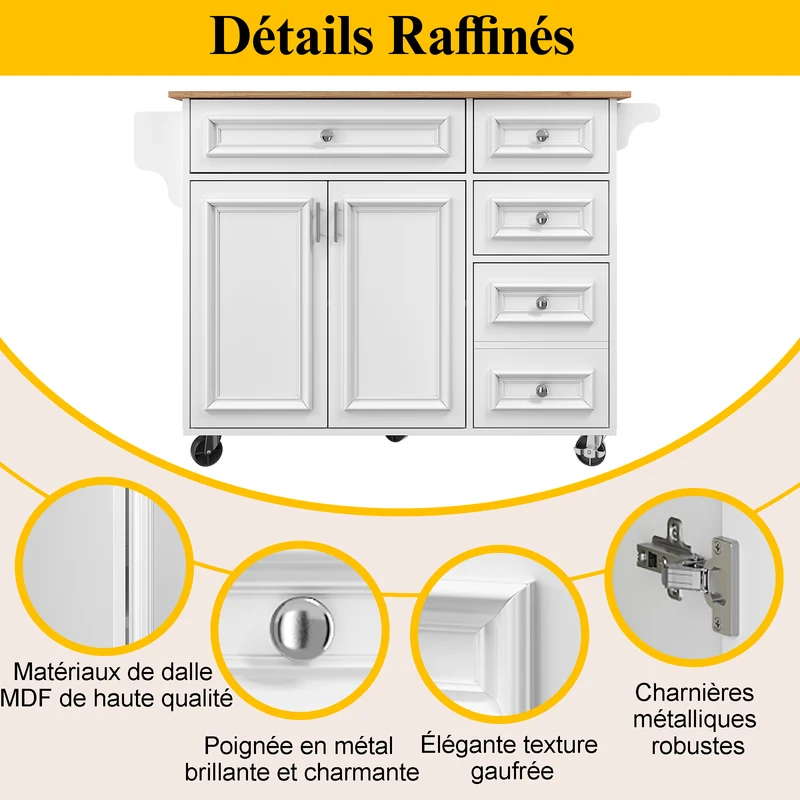 Nonjudicative Îlot de Cuisine Pliant Blanc MDF 110 x 45-75 cm avec Rangement et Plateau Extensible