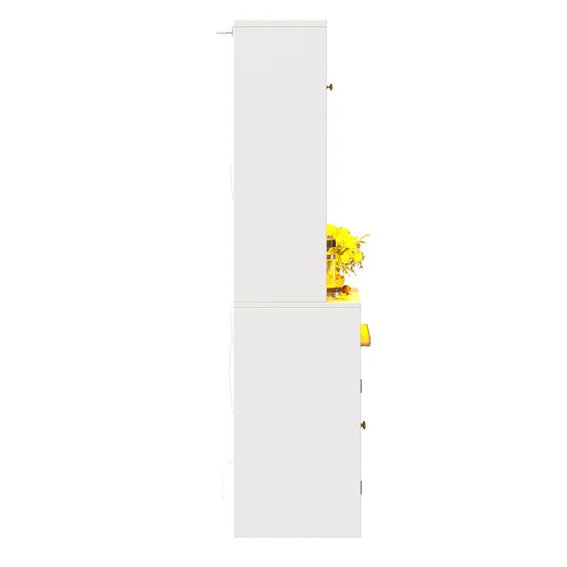 Overgenerousness Buffet haut 180 cm blanc MDF, vaisselier LED RGB avec portes vitrées et range-vin