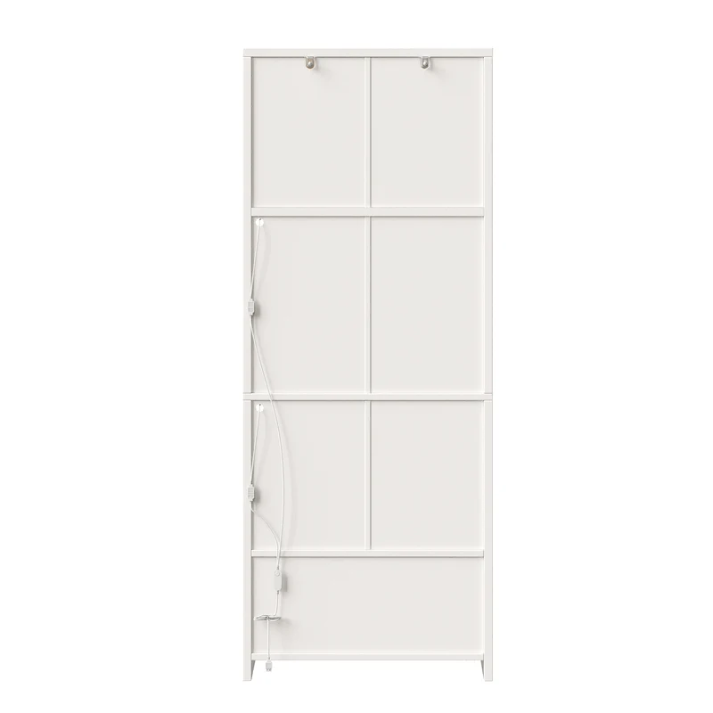 Overgenerousness Buffet haut 180 cm blanc MDF, vaisselier LED RGB avec portes vitrées et range-vin