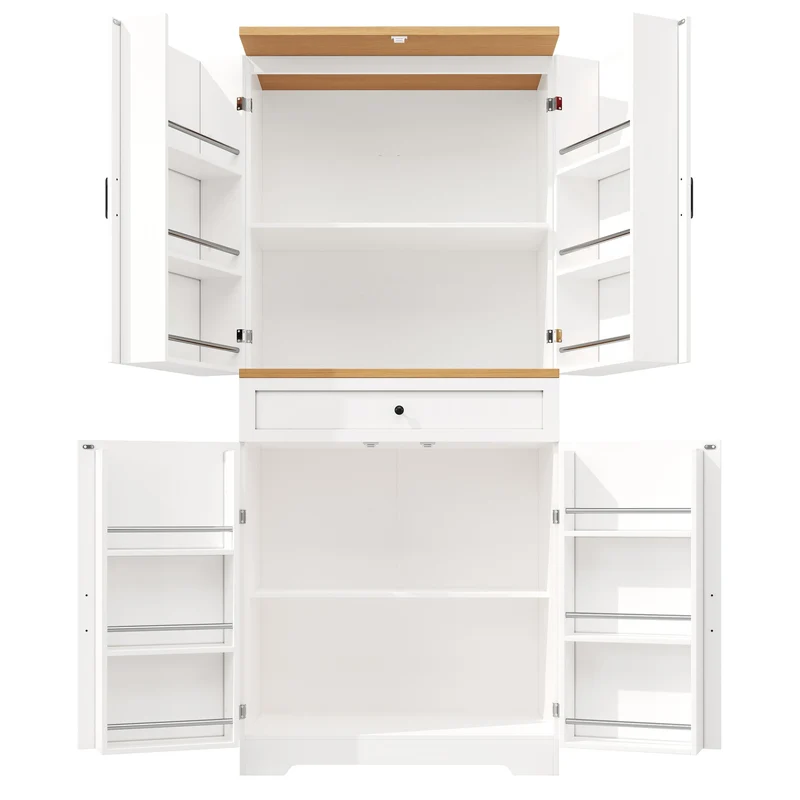 Nasion Buffet haut blanc 80x40x180 cm MDF, rangement cuisine avec étagères et tiroirs