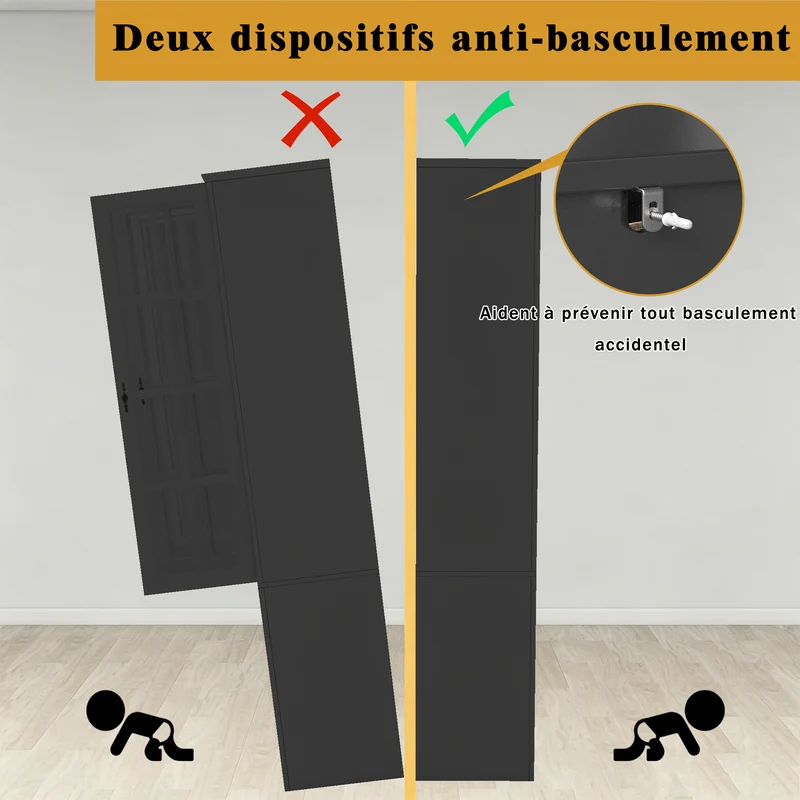 Blipped Buffet Haut 180 cm Noir MDF, Vitrine LED RGB avec Porte-Verres & Range-Bouteilles