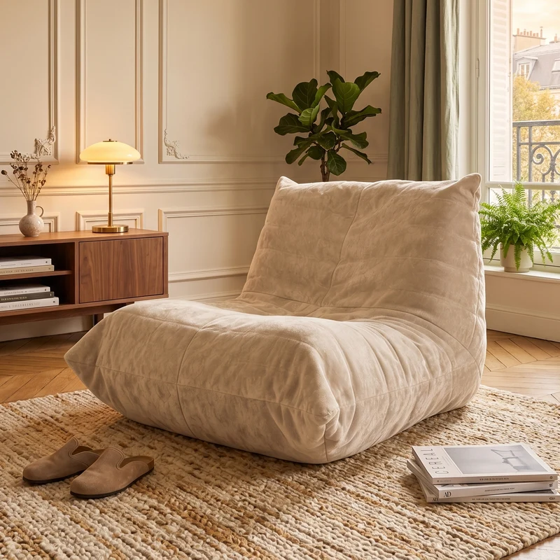 Chauffeuse matelassée chenille blanche pailletée fauteuil de sol 90x100cm CHROMESHELF