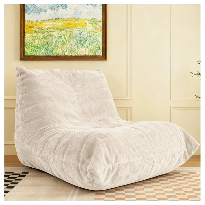 Chauffeuse matelassée chenille blanche pailletée fauteuil de sol 90x100cm CHROMESHELF