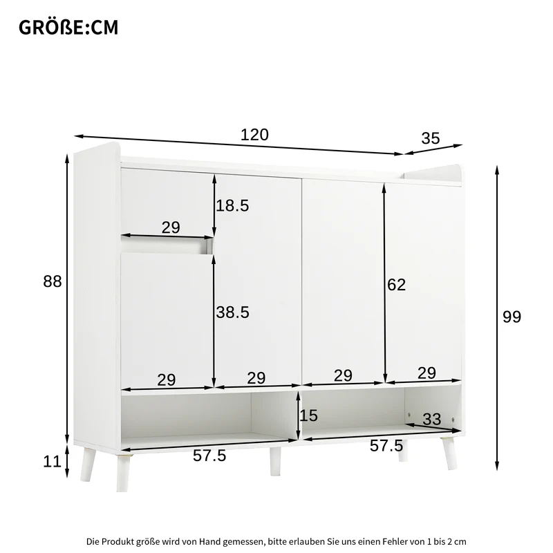 Buffet moderne blanc 4 portes 1 tiroir 120x99x35cm MERIDIANNOVA