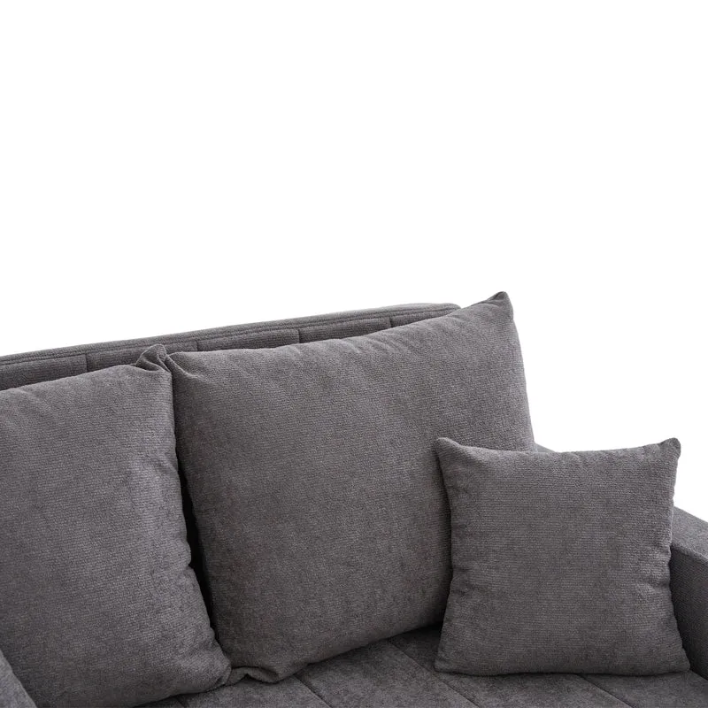Canapé convertible 2-place en tissu chenille gris avec rangement, USB et porte-gobelet, 139x83x58cm QUASARVORN
