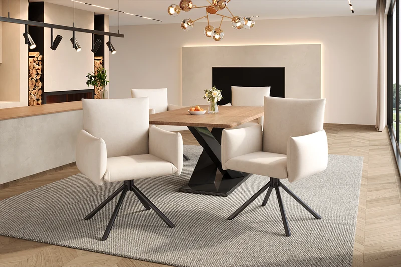 Lot de 2 chaises de salle à manger pivotantes 360° en velours beige dossier, pieds en métal noir NEXUSVEX