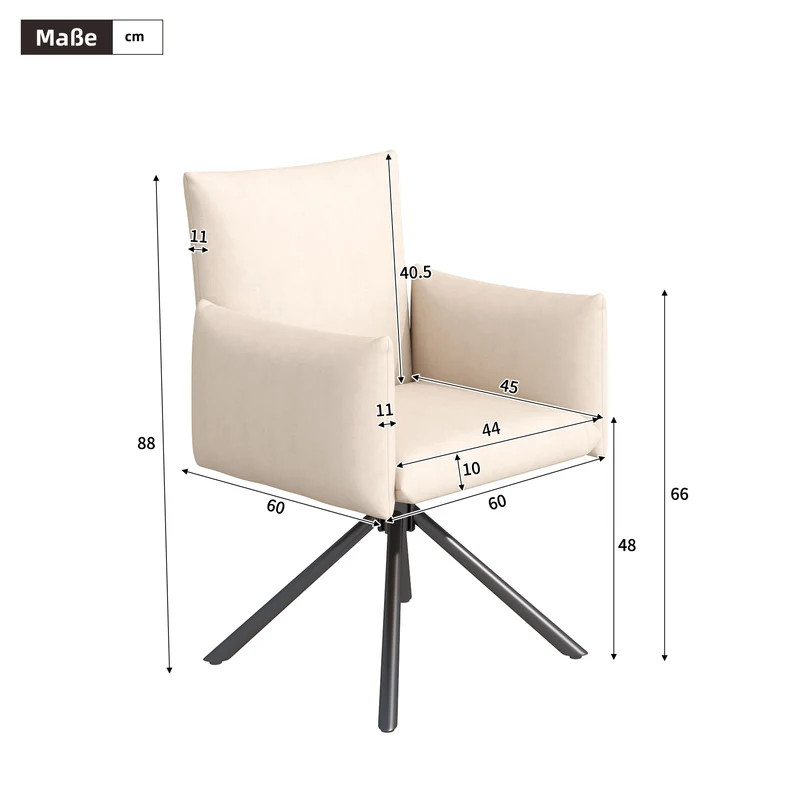 Lot de 2 chaises de salle à manger pivotantes 360° en velours beige dossier, pieds en métal noir NEXUSVEX