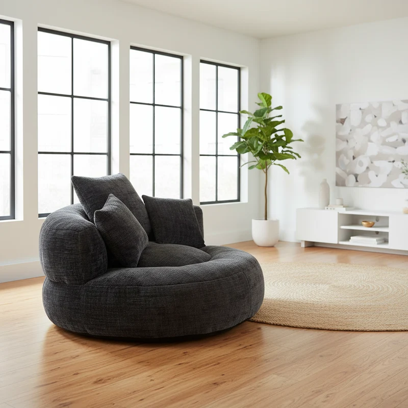 Canapé chauffeuse fauteuil rond en velours chenille noir fauteuil lounge Lazy Sofa FLARENYX