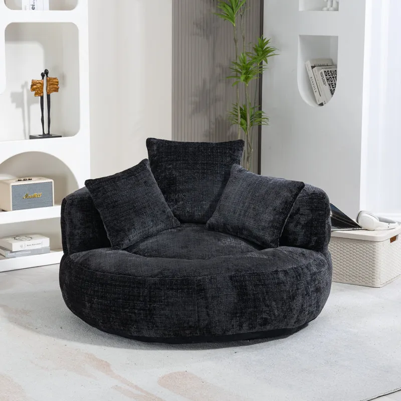 Canapé chauffeuse fauteuil rond en velours chenille noir fauteuil lounge Lazy Sofa FLARENYX