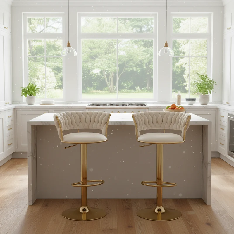 Lot de 2 tabouret de bar pivotant 360° en velours beige, hauteur réglable FLAREDYNE