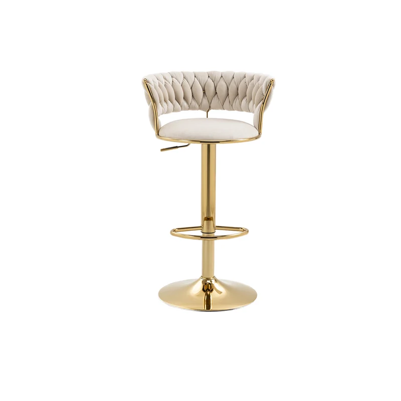 Lot de 2 tabouret de bar pivotant 360° en velours beige, hauteur réglable FLAREDYNE