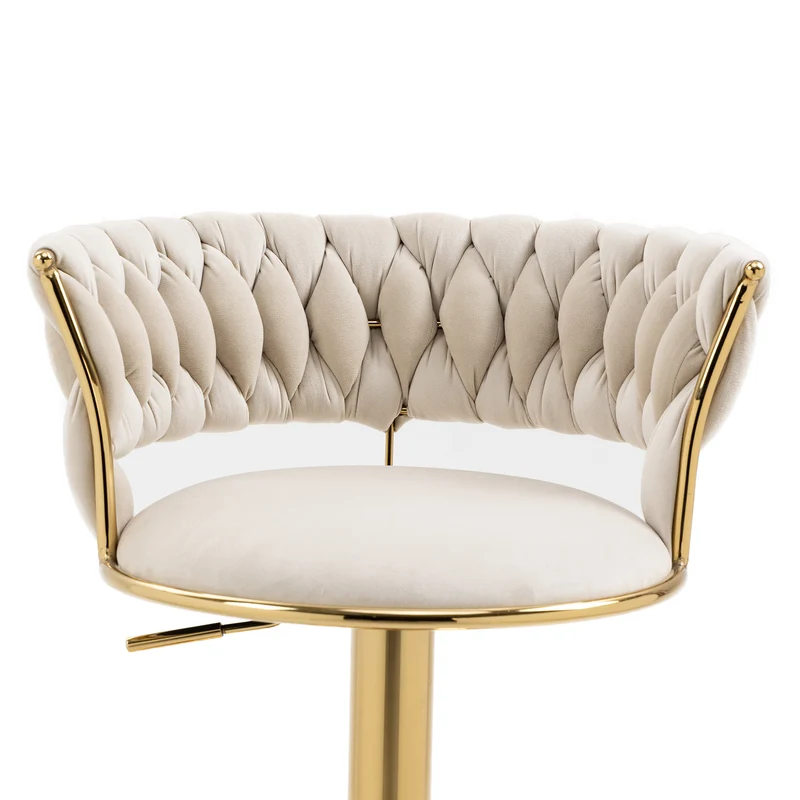 Lot de 2 tabouret de bar pivotant 360° en velours beige, hauteur réglable FLAREDYNE