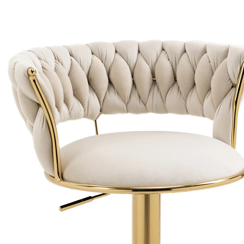 Lot de 2 tabouret de bar pivotant 360° en velours beige, hauteur réglable FLAREDYNE