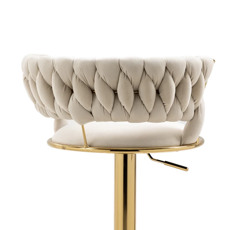 Lot de 2 tabouret de bar pivotant 360° en velours beige, hauteur réglable FLAREDYNE