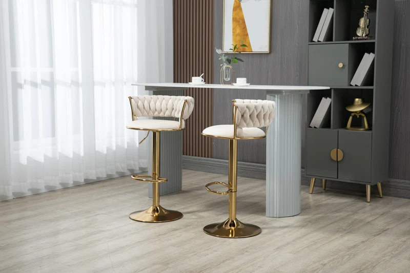 Lot de 2 tabouret de bar pivotant 360° en velours beige, hauteur réglable FLAREDYNE