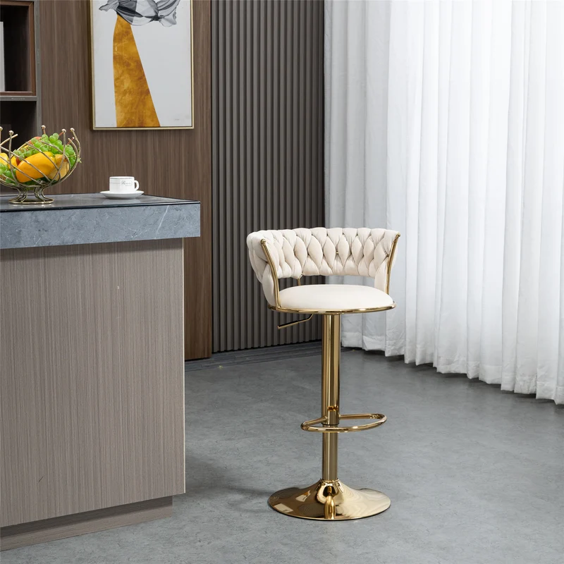 Lot de 2 tabouret de bar pivotant 360° en velours beige, hauteur réglable FLAREDYNE