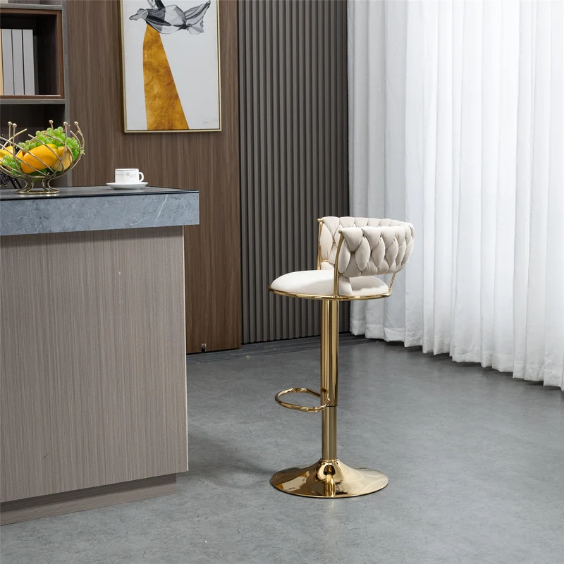 Lot de 2 tabouret de bar pivotant 360° en velours beige, hauteur réglable FLAREDYNE