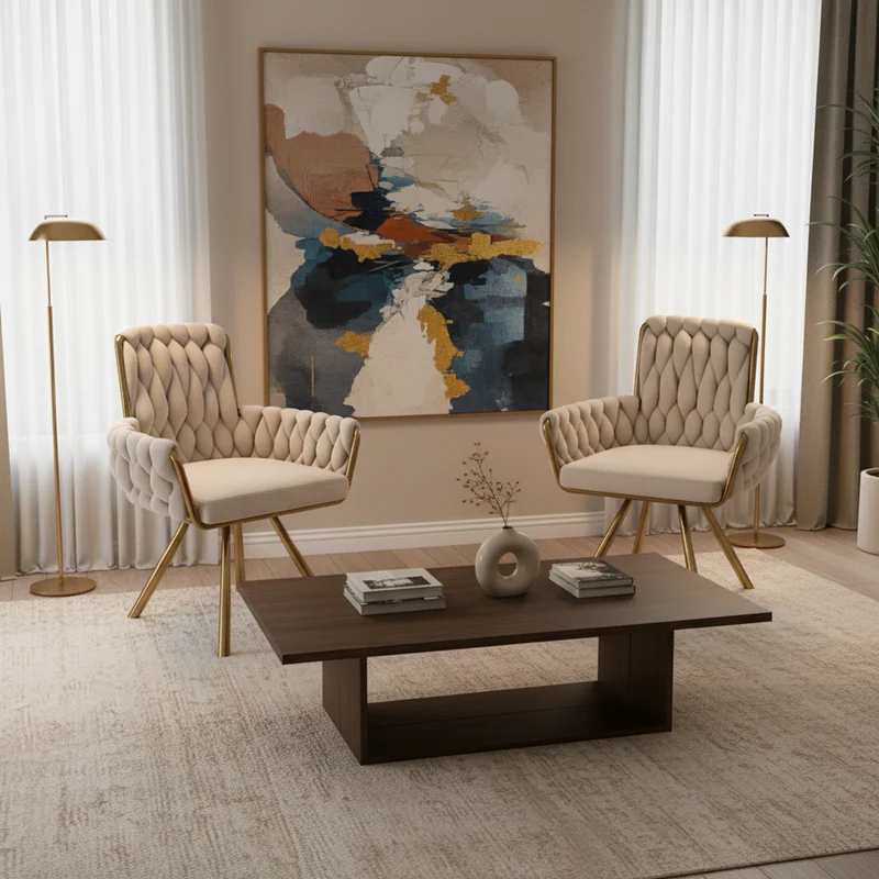 Lot de 2 chaise de salle à manger en velours beige, pivotante 360°, pieds en métal dorés NEXUSRIFT