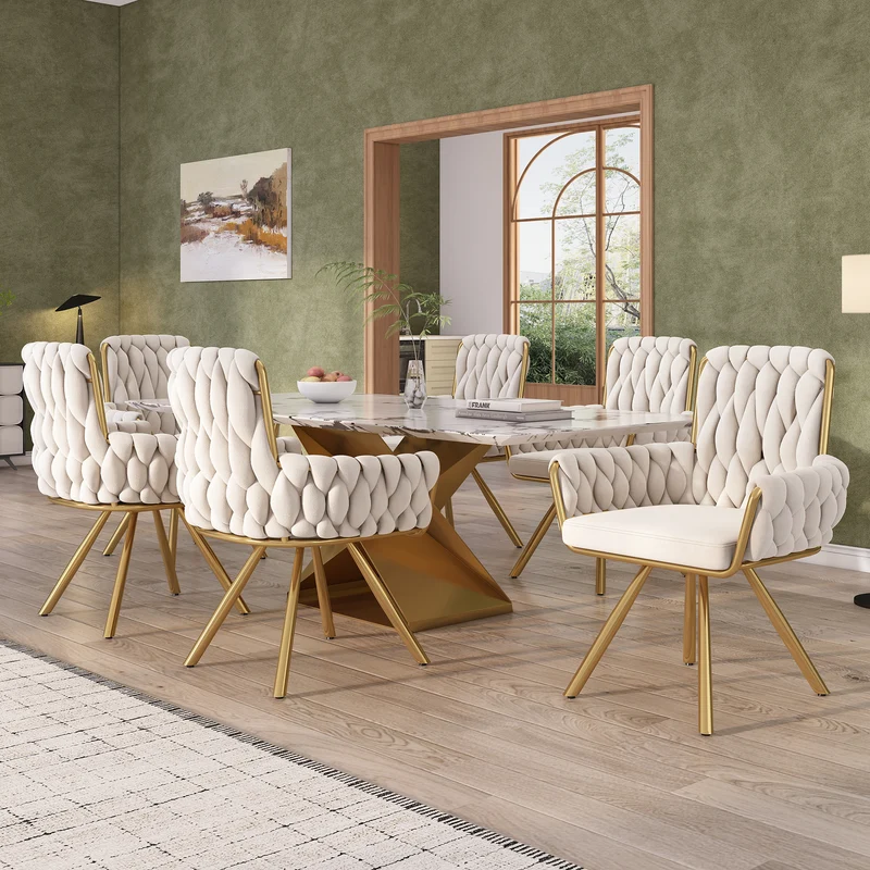 Lot de 2 chaise de salle à manger en velours beige, pivotante 360°, pieds en métal dorés NEXUSRIFT
