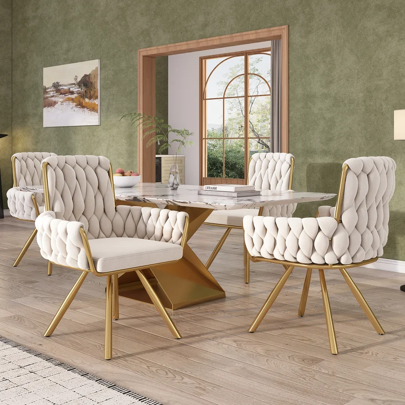 Lot de 2 chaise de salle à manger en velours beige, pivotante 360°, pieds en métal dorés NEXUSRIFT