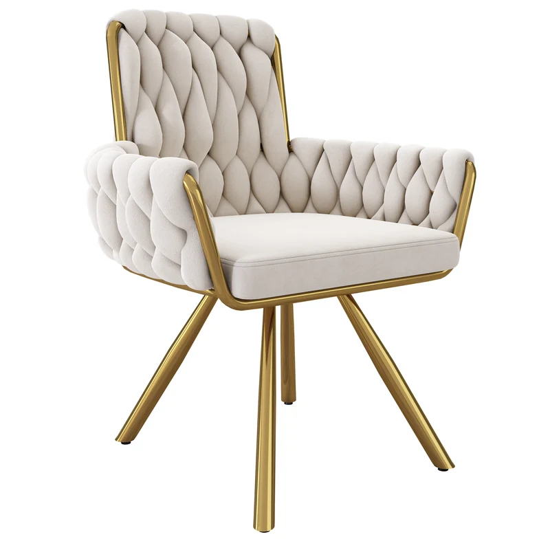 Lot de 2 chaise de salle à manger en velours beige, pivotante 360°, pieds en métal dorés NEXUSRIFT