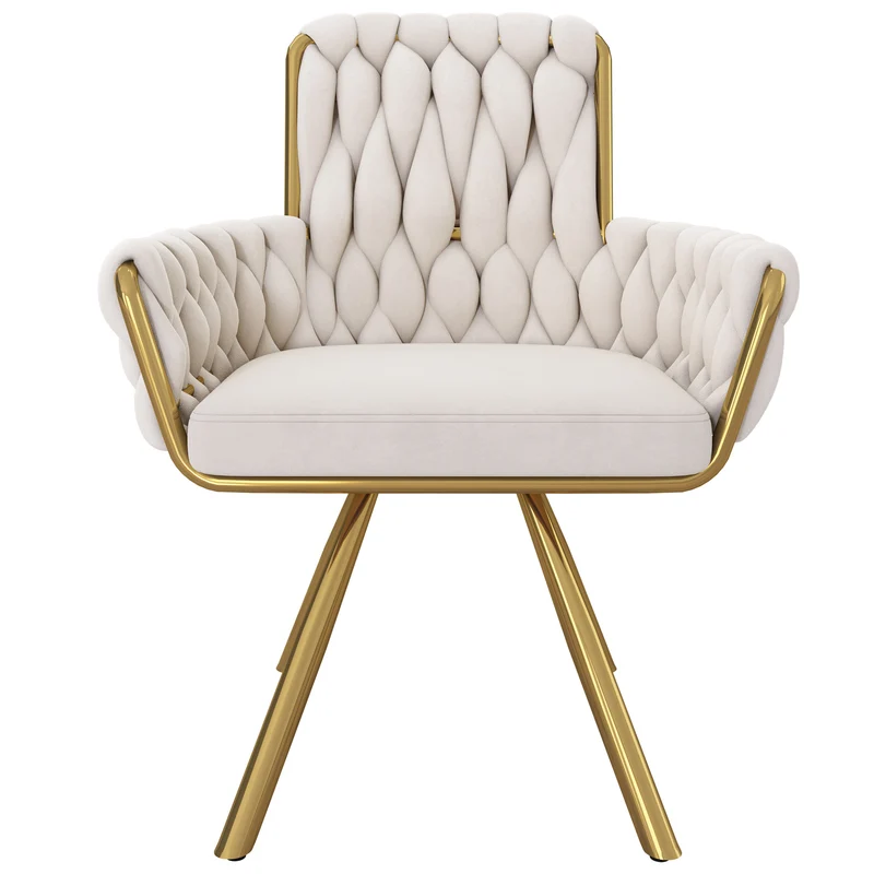 Lot de 2 chaise de salle à manger en velours beige, pivotante 360°, pieds en métal dorés NEXUSRIFT