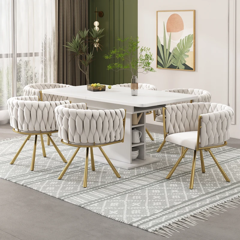 Lot de 2 chaises de salle à manger pivotantes velours beige et doré NEXUSNOVA