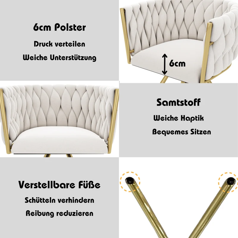 Lot de 2 chaises de salle à manger pivotantes velours beige et doré NEXUSNOVA
