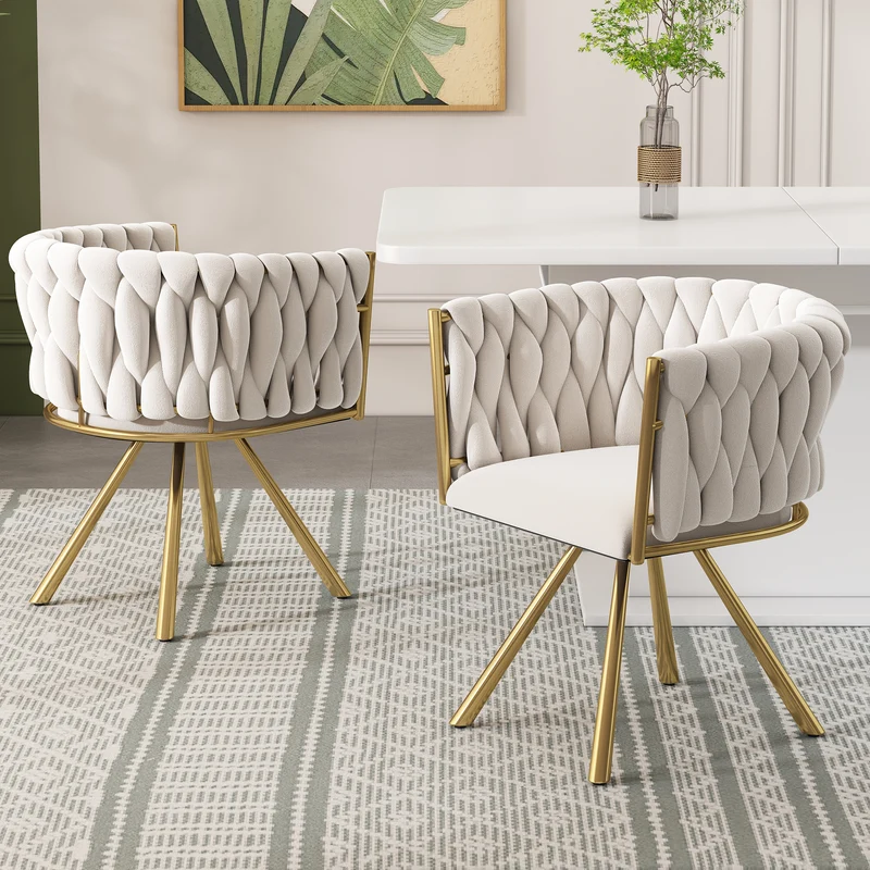 Lot de 2 chaises de salle à manger pivotantes velours beige et doré NEXUSNOVA