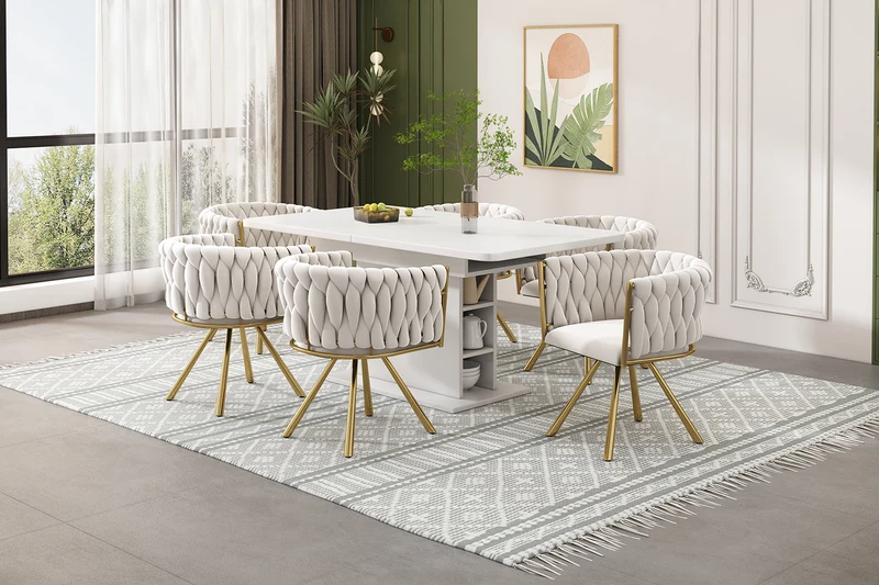 Lot de 2 chaises de salle à manger pivotantes velours beige et doré NEXUSNOVA
