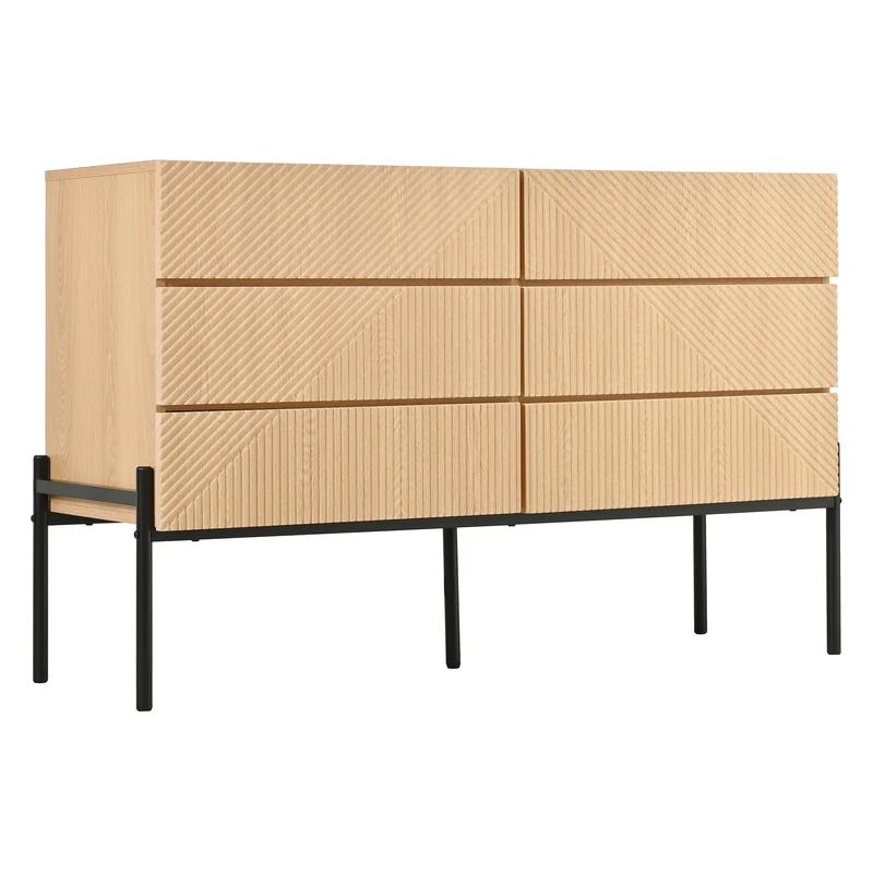Buffet effet bois naturel géométrique 3D, 6 tiroirs 115,5x38x75cm CASCADEDYNE