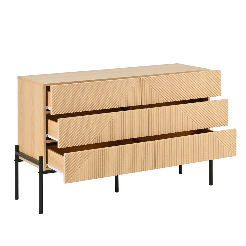 Buffet effet bois naturel géométrique 3D, 6 tiroirs 115,5x38x75cm CASCADEDYNE