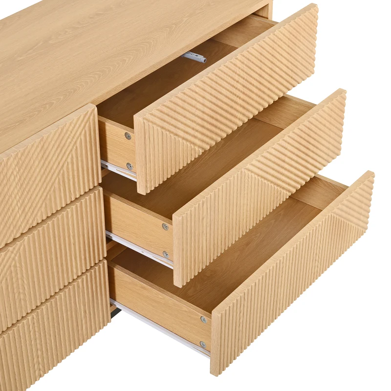 Buffet effet bois naturel géométrique 3D, 6 tiroirs 115,5x38x75cm CASCADEDYNE