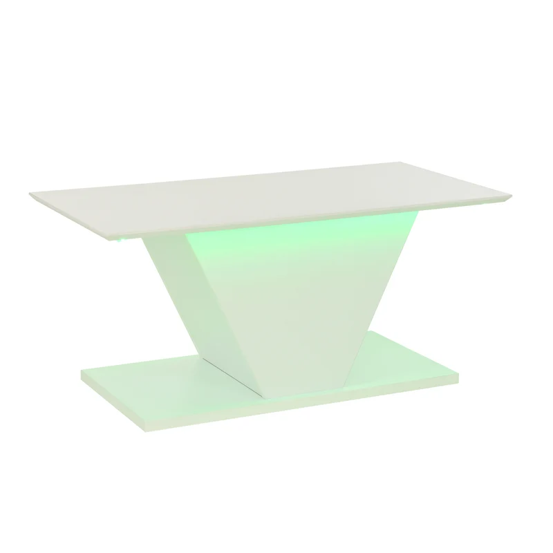 Table basse blanche brillante forme V avec éclairage LED100x50cm OVERWINTER