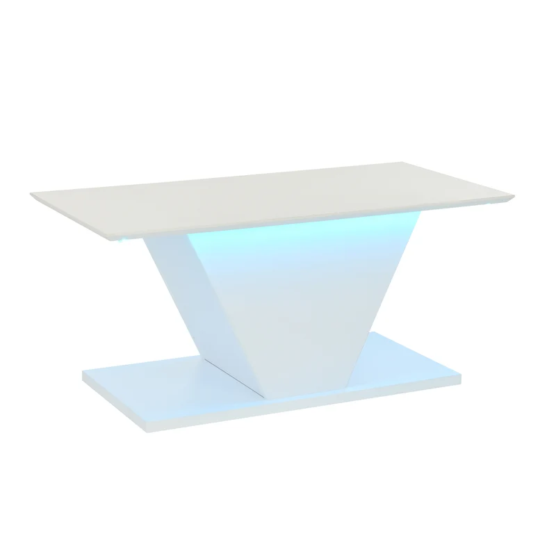 Table basse blanche brillante forme V avec éclairage LED100x50cm OVERWINTER