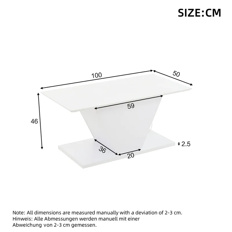 Table basse blanche brillante forme V avec éclairage LED100x50cm OVERWINTER