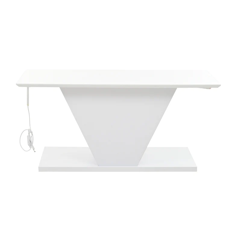 Table basse blanche brillante forme V avec éclairage LED100x50cm OVERWINTER