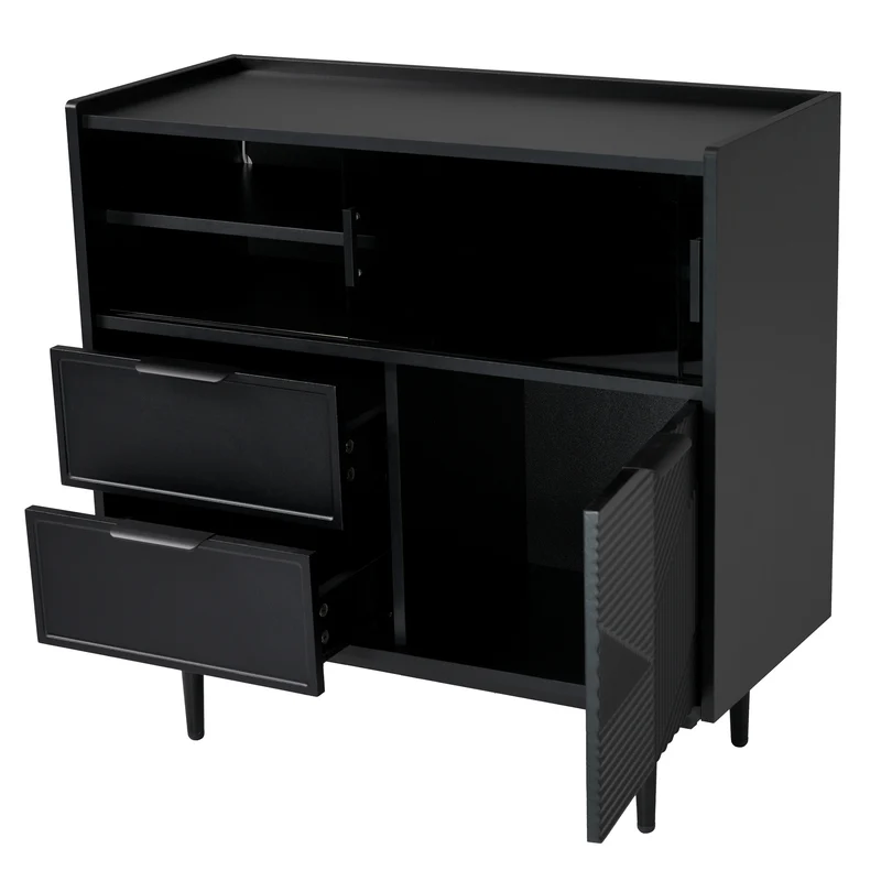 Buffet noir motifs géométriques avec éclairage LED 80*35cm QHELQADS