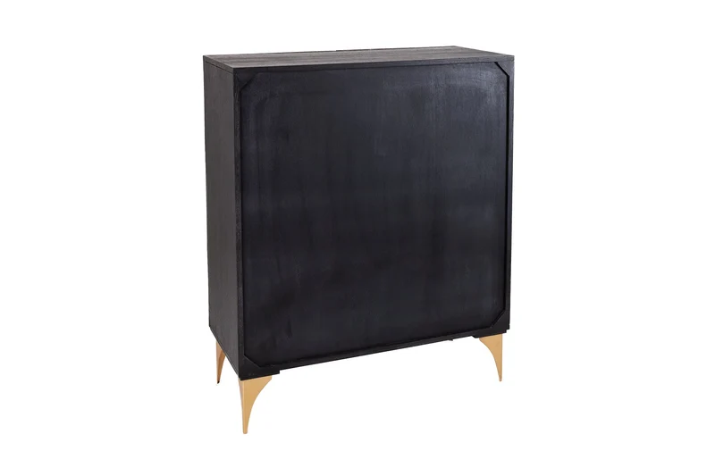 Buffet artisanal GOLDEN SUNSET 120cm avec sculptures 3D en bois de manguier or noir
